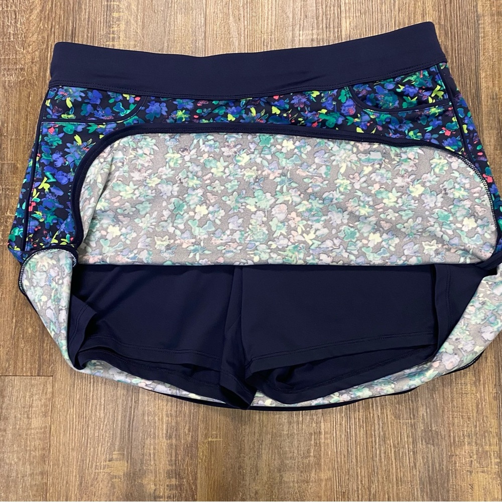 PGA Tour Floral Blue Skort 3 Pockets Size Large Tennis‎ Pickleball Activewear - Picture 10 of 12